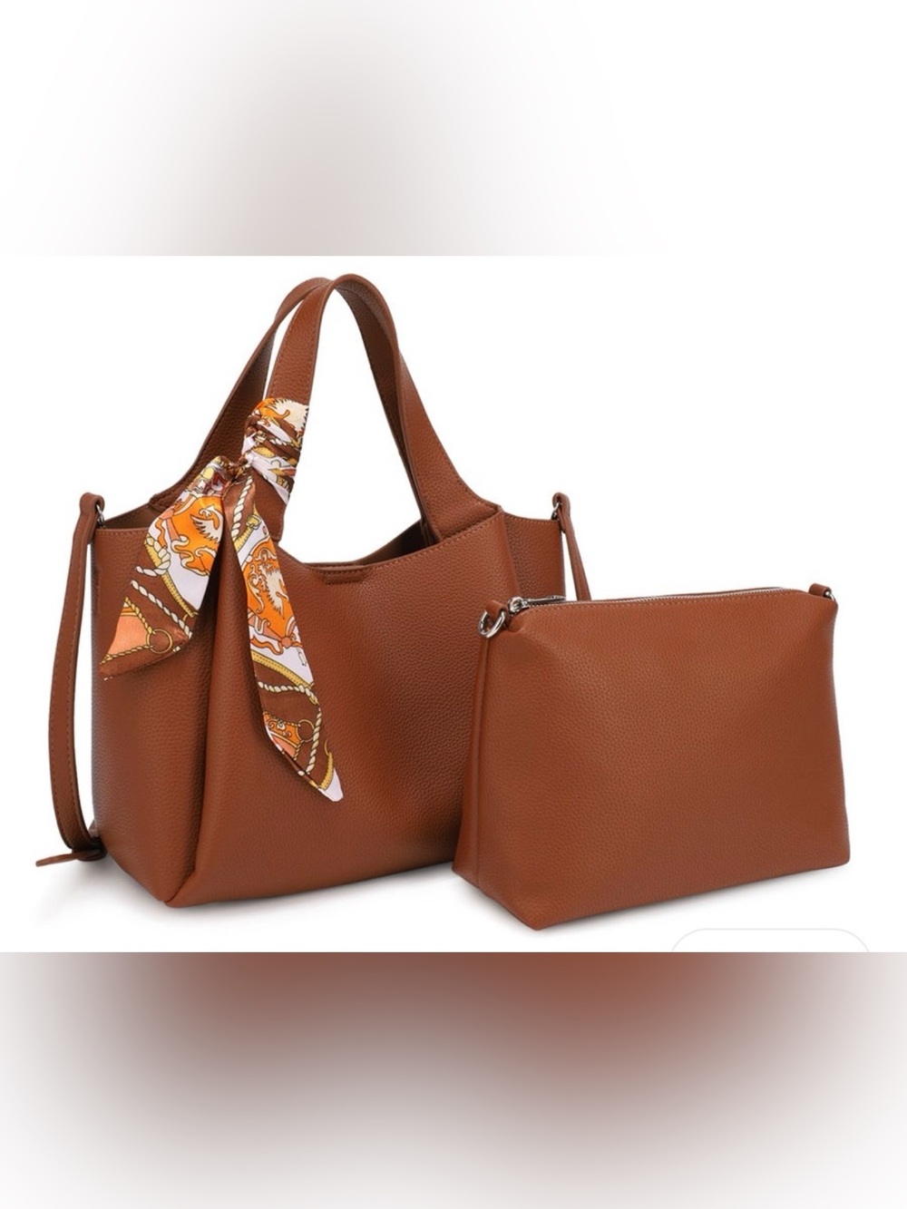 Classic Brown Tote Bag with Pouch - Brown Women's Handbag